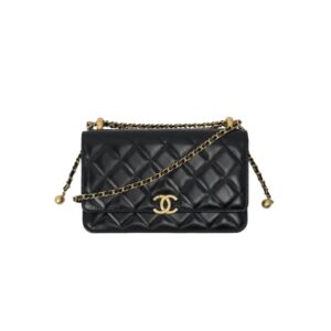 [프리미엄/해외배송]샤넬 WOC 더블 골드볼 체인 지갑(블랙/금장/램스킨)