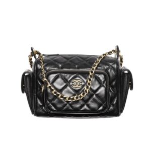 [프리미엄/해외배송]샤넬 카메라 케이스 스몰 백(블랙/금장/램스킨)