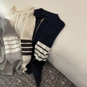 [국내배송]톰브라운 사선 카라집업니트