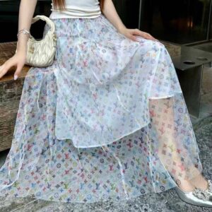 [국내배송]루이비통 수입 모노그램 쉬폰 롱 스커트 화이트